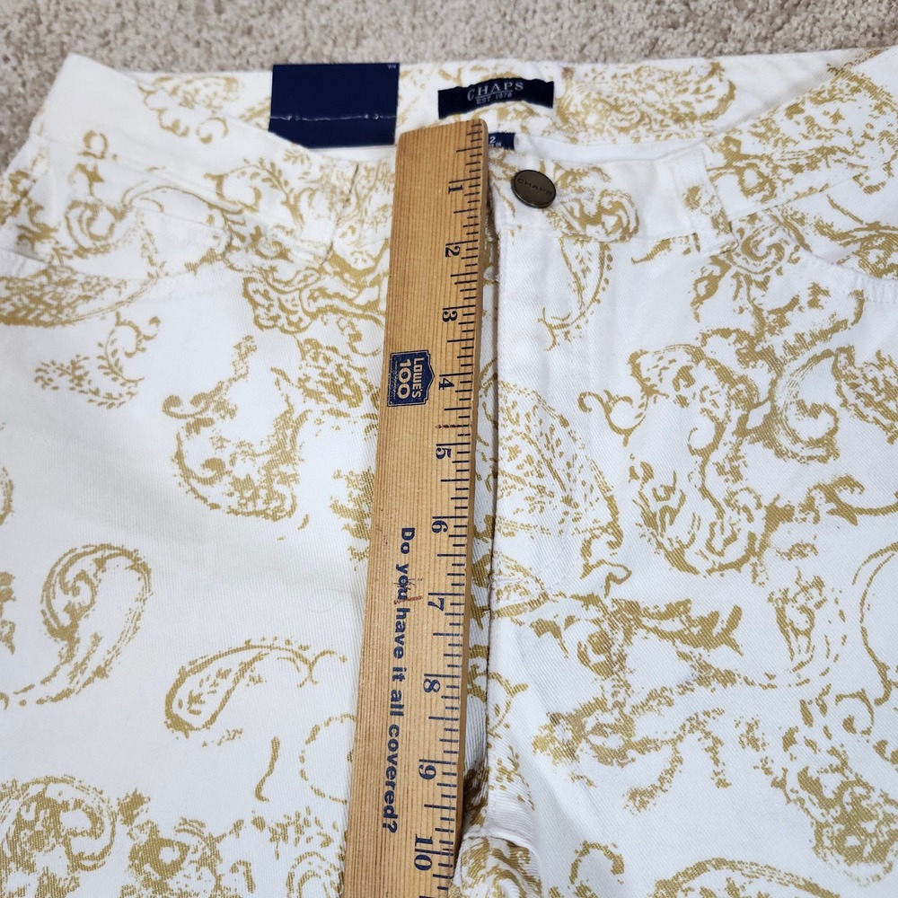 Chaps Slimming Fit Pants Gold Paisley White Stretch Cropped Casual Size 12 - Picture 5 of 7